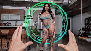 Asian beauty Connie Perignon with tattoos and big curves ready to ride